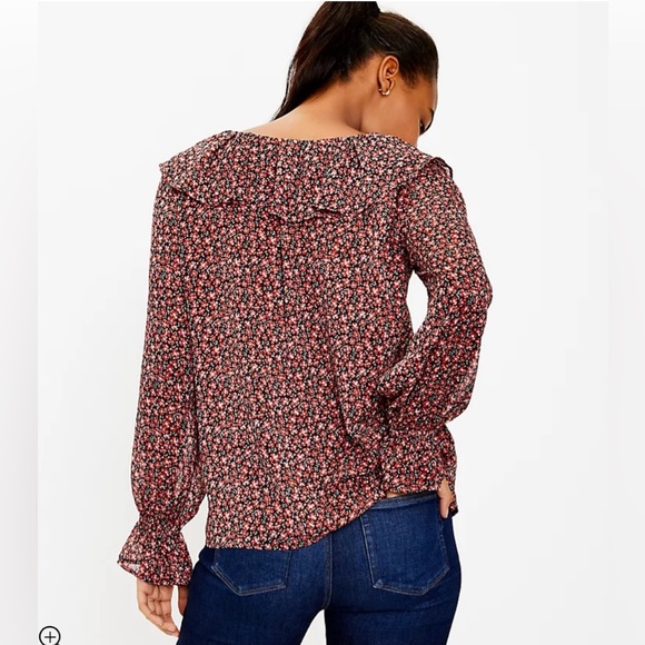 Loft Floral Ruffle Blouse, Dark Permisson, Sz S - Picture 2 of 15